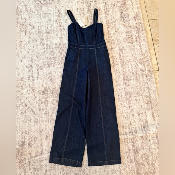 NWT BANANA REPUBLIC Dark Blue denim sweetheart neck wide leg 2P - Picture 8 of 8